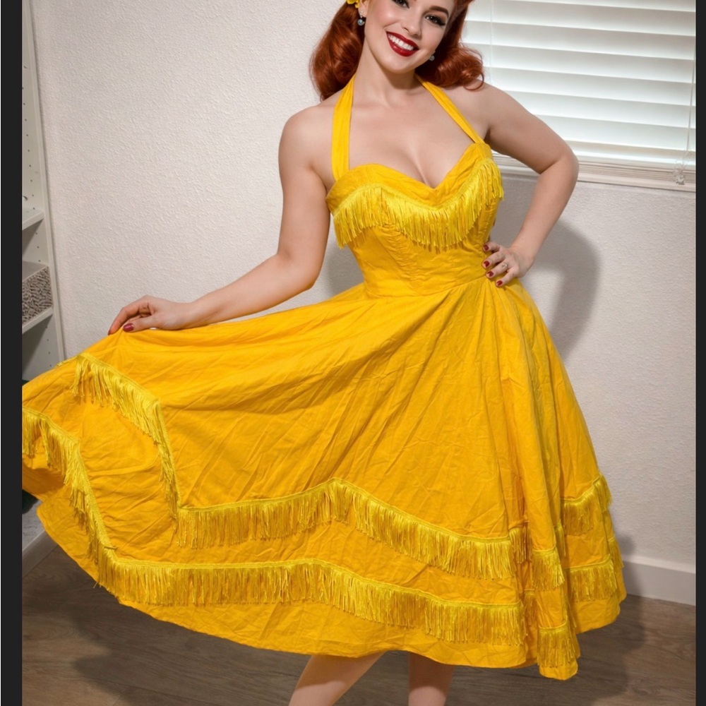 1950”s repo Halter Fringe Swing Dress Med